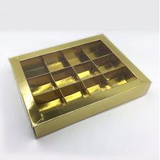 Коробка для конфет с пластиковой крышкой 190*150*30 мм (12) (золото)