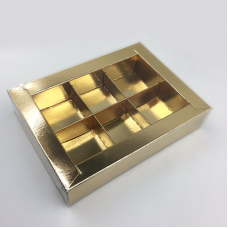 Коробка для конфет с пластиковой крышкой 155*115*30 мм (6) (золото)