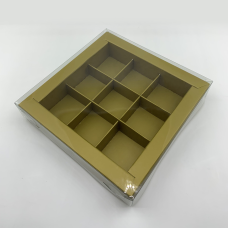Коробка для конфет с пластиковой крышкой 155*155*30 мм (9) (золото матовая)