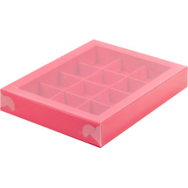 Коробка для конфет с пластиковой крышкой 19*15*3 см (12) (красная матовая)