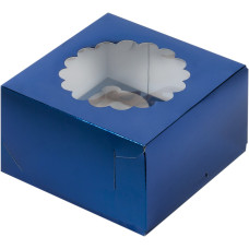 Коробка под капкейки с окошком 16*16*10 см (4) (синяя)