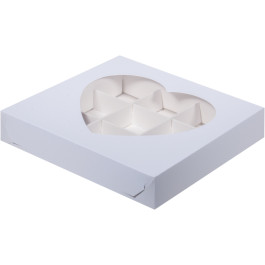 Коробка для конфет с окошком сердце 15,5*15,5*3 см (9) (белая)