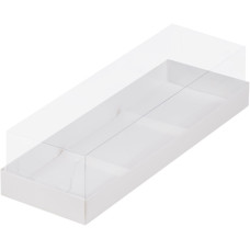 Коробка под муссовые пирожные с пластиковой крышкой 26*8,5*6 см (3) (белая)