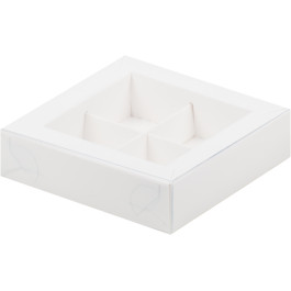 Коробка для конфет с пластиковой крышкой 120*120*30 мм (4) (белая)
