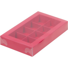 Коробка для конфет с пластиковой крышкой 190*110*30 мм (8) (красная матовая)