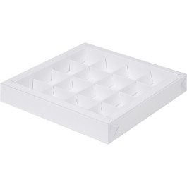Коробка для конфет с пластиковой крышкой 200*200*30 мм (16) (белая)