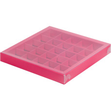 Коробка для конфет с пластиковой крышкой 245*245*30 мм (25) (красная матовая)