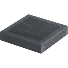 Коробка для конфет с пластиковой крышкой 15,5*15,5*3 мм (9) (чёрная матовая)