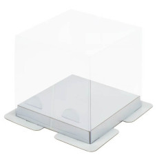 Коробка под торт Премиум с пьедесталом прозрачная 150*150*140 (белый)