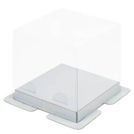 Коробка под торт Премиум с пьедесталом прозрачная 130*130*125 (белый)