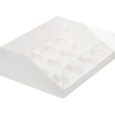 Коробка под капкейки с пластиковой крышкой 31*23,5*10 см (12) (белая, гофрокартон)