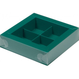 Коробка для конфет с пластиковой крышкой 12*12*3 см (4) (зелёная матовая)