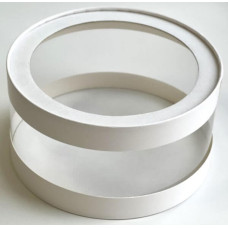 Коробка для торта и пирожных прозрачная ТУБУС с окном диам. 240 мм выс. 100 мм (белая)