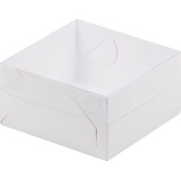 Коробка под зефир и печенье с пластиковой крышкой 15,5*15,5*7 см (белая)