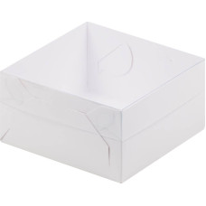 Коробка под зефир и печенье с пластиковой крышкой 15,5*15,5*7 см (белая)