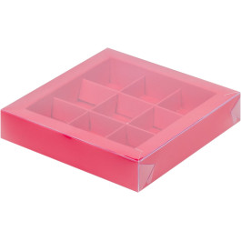 Коробка для конфет с пластиковой крышкой 15,5*15,5*3 см (9) (красная матовая)