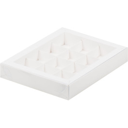 Коробка для конфет с пластиковой крышкой 19*15*3 см (12) (белая)