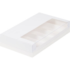 Коробка для эклеров и эскимо с пластиковой крышкой (4) 25*15*5 см (белая)
