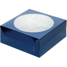 Коробка под капкейки с окошком 23,5*23,5*10 см (9) (синяя)