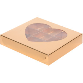 Коробка для конфет с окошком сердце 15,5*15,5*3 см (9) (золото)