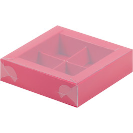 Коробка для конфет с пластиковой крышкой 12*12*3 см (4) (красная матовая)