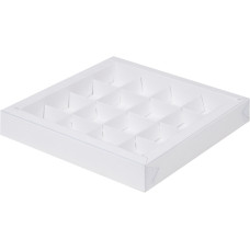 Коробка для конфет с пластиковой крышкой 20*20*3 см (16) (белая)