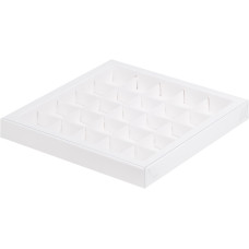Коробка для конфет с пластиковой крышкой 245*245*30 мм (25) (белая)