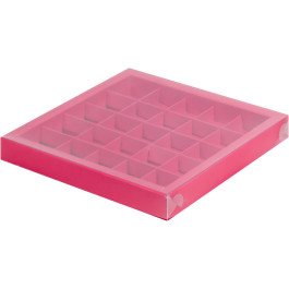 Коробка для конфет с пластиковой крышкой 24,5*24,5*3 см (25) (красная матовая)