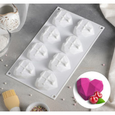 Форма для выпечки и муссовых десертов "Сердце.Геометрия", 29×17 см, 8 ячеек, цвет белый