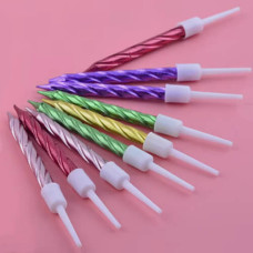 Свечи в торт "Витые с подставкой", разноцветные, 10 шт