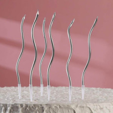 Свечи для торта коктейльные "Серпантин", серебристые, 6 шт