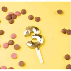 Свеча в торт "Цифра с гранью", 3 золотой