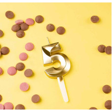 Свеча в торт "Цифра с гранью", 5 золотой