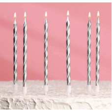 Свечи в торт "Витые с подставкой", серебряные, 10 шт